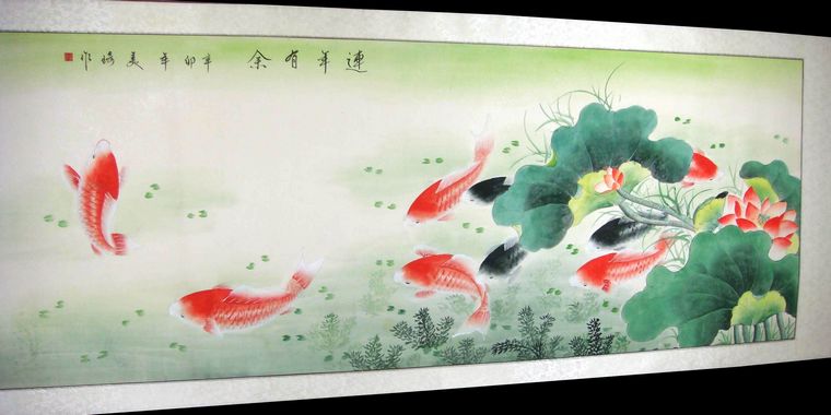 六尺九魚荷花圖